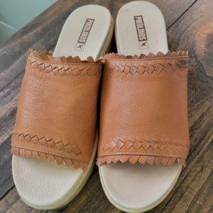New Women's Picolinos Leather Tan Wedge Sandals Shoes Size 8